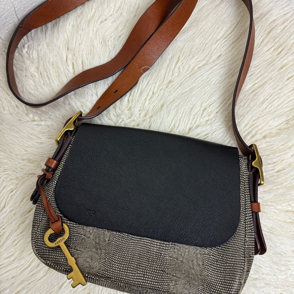 Fossil Harper Leather Flap Crossbody Bag with Key